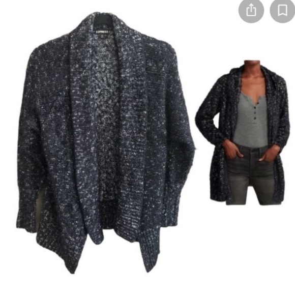 EXPRESS Black White Eyelash Open Front Cardigan XS - Picture 2 of 9